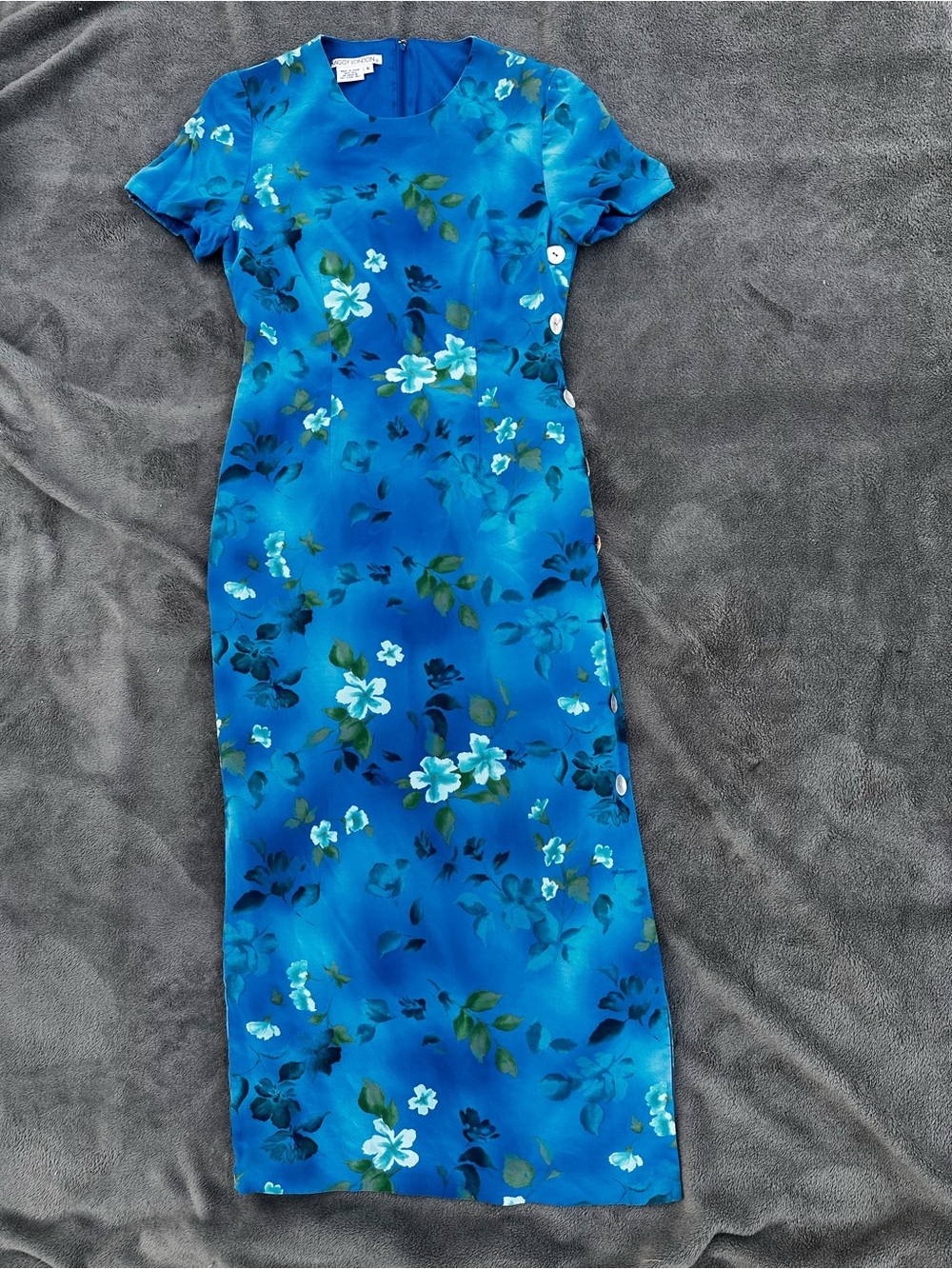 Vintage Maggy London Blue Floral Maxi Dress - 100% Silk - Women’s Size 6